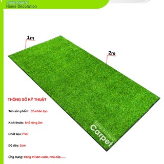 Thảm cỏ nhân tạo trang trí loại cỏ cao 2cm trang trí nhà cửa sân vườn kích thước 2m x 1m