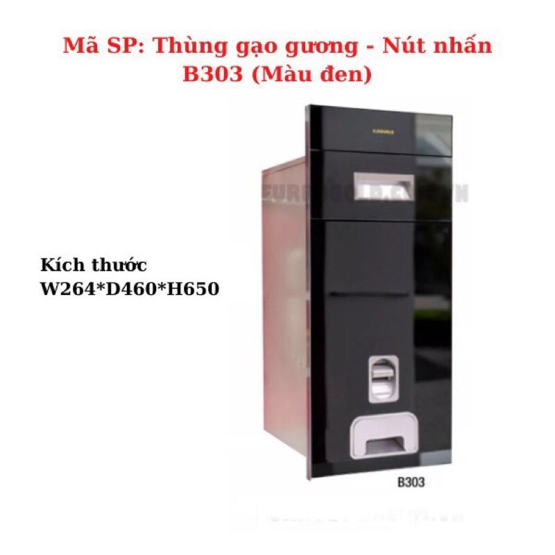 Thùng gạo Eurogold GB300B - Gương đen, lấy gạo qua khay có nút nhấn - thùng gạo lắp tủ bếp hiện đại,