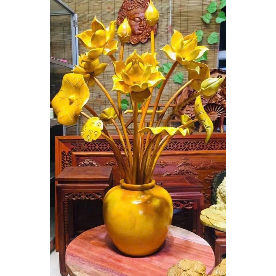 hoa sen bằng gỗ mít 1 bình