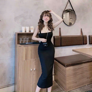 Đầm 2 dây bản vuông ôm body trơn dáng dài cực xinh , chất thun xop mềm mị