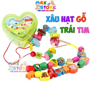 Gỗ Cao Cấp] Đồ Chơi Xâu Hạt Bằng Gỗ Hộp Nhựa Hình Trái Tim Luyện Tay Cho Bé