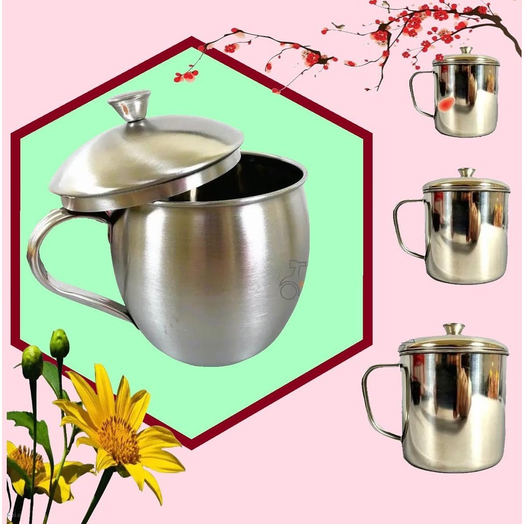V- Ca cốc Inox có nắp/ Ly inox có nắp đậy uống nước, tách uống trà, cà phê inox sus 304 700ml/ ca th