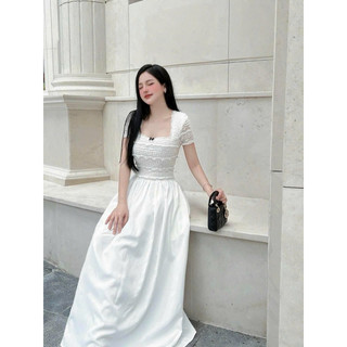 Váy maxi ren phối chân thô xoè PKT