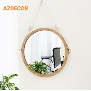Gương Tròn Viền Gỗ Treo Dây Thừng,Dây Da, Gương Treo Tường Trang Trí Nhà Cửa