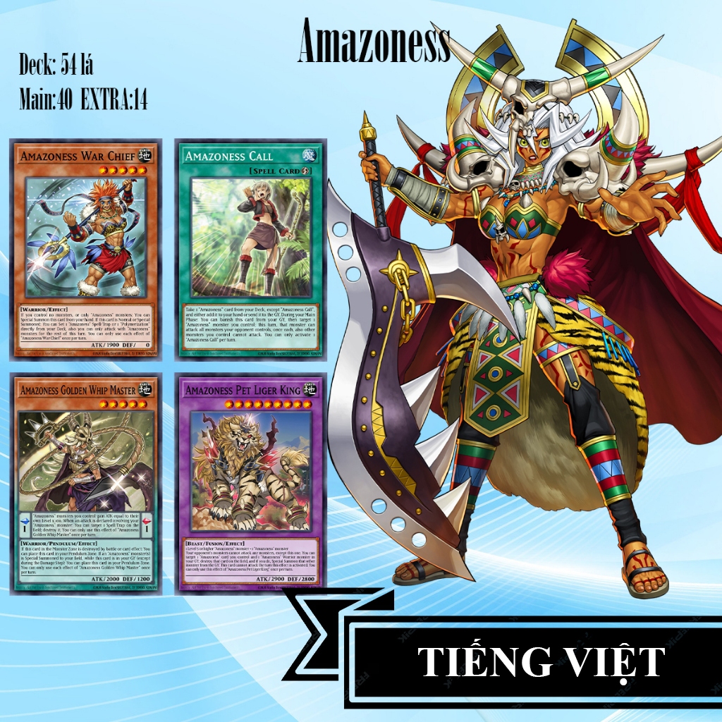[TIẾNG VIỆT] Bài YuGiOh - Bộ 54 lá bài Amazoness - Amazoness  Deck - Card Game VN Giá Rẻ