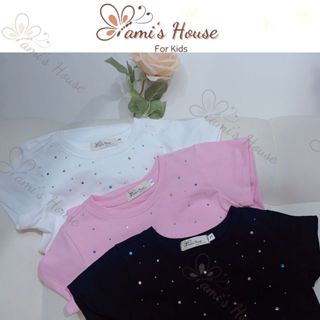 Áo Thun/Phông Basic Bling Bling Trắng/Đen/Hồng Cho Bé Gái, Áo Phông Đính Đá/Hoa 3D Lấp Lánh Cho Bé Gái Fami House