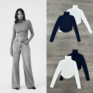 HIPU.VNXK - Áo croptop F21 cổ lọ tay dài lai bầu, 2m.
