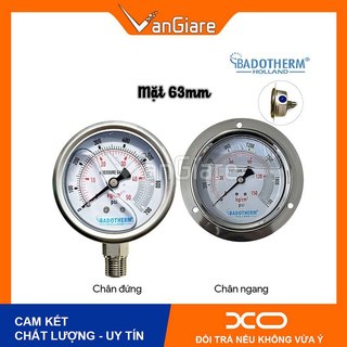 [New, 63mm] Đồng hồ đo áp suất Badotherm Holland có dầu mặt 63mm chân không, 3kg, 5kg, 10kg, 15kg, 25kg, 250kg 1000kg