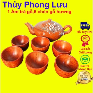 Bộ ấm chén nguyên khối gỗ hương,ấm chén trà trang trí