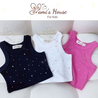 Áo ĐÍNH ĐÁ BLING BLING BA LỖ CROPTOP  cho BÉ GÁI đen/trắng/hồng thun tăm cực đẹp cho bé gái, áo thun sát nách cho bé