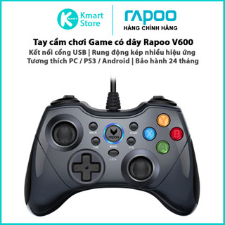Tay cầm chơi game có dây rapoo v600 | kết nối usb | tương thích pc / ps3 / android | rung động kép | bảo hành 2 năm