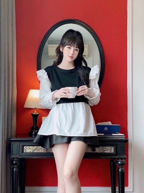 Áo bầu thiết kế phối tay lụa áo bầu babydoll chất liệu coston cao cấp