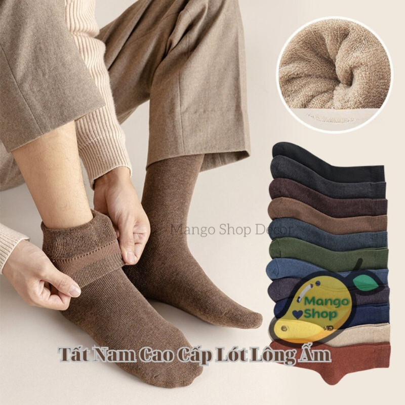 DÀY MỊN Tất len nam lót dệt bông dày dặn dành cho mùa đông ( vớ nam dày lót bông đi tuyết )
