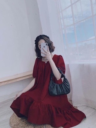 Váy bầu đuôi cá cổ vuông chất liệu đũi lụa B016-01