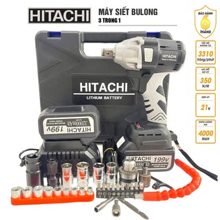 Máy Siết Bulong, Máy Vặn Vít HI.TA.CHI 198Vf - TẶNG 5 Đầu Khẩu - Không Chổi Than Đầu rỗng Bắt vít Khoan - 2 Pin