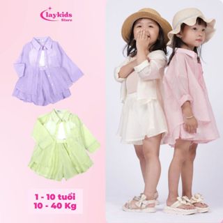Set 3 món áo sơ mi khoác đi biển sang chảnh cho bé gái, bộ đồ bé gái dễ thương size 1-10 tuổi - AT23
