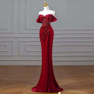 Đầm dự tiệc dạ hội LILYSTORE body nhung trễ vai kim sa sẻ đùi full size s/m/l/xl