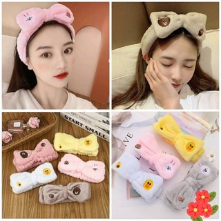 Băng đô rửa mặt thêu gấu thỏ vịt phong cách Hàn Quốc