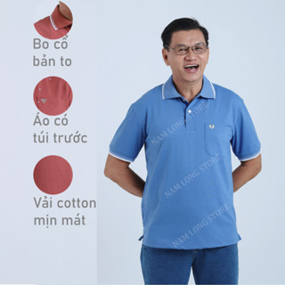 Áo Thun Polo Nam Trung Niên Có Cổ Có Túi Form Suông Thoải Mái Vải Cotton Mềm Mịn Mát Không Xù Lông Áo Trơn