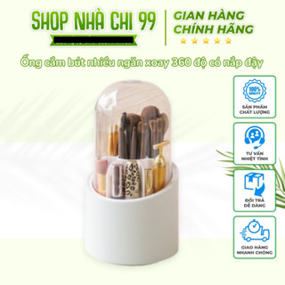 Khay đựng cọ trang điểm  HÀNG CAO CẤP  Ống cắm bút nhiều ngăn xoay 360 độ có nắp đậy màu trắng 6 ngăn.