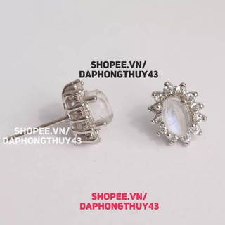 Hoa tai mặt trăng moonstone kiểm định xanh rõ mạnh
