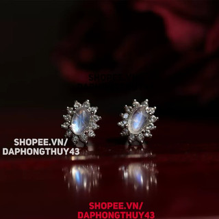 Hoa tai mặt trăng moonstone kiểm định xanh rõ mạnh