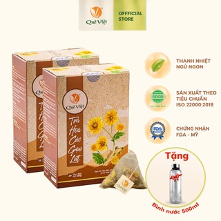Combo 2 hộp Trà hoa cúc gạo lứt Quê Việt + Tặng 1 bình nước  - Hộp 600g (20 túi lọc x 30g)