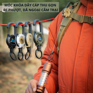Móc dây cáp thép treo chìa khóa, Móc treo dây rút thu gọn leo núi, đi phượt, dã ngoại cắm trại đa năng