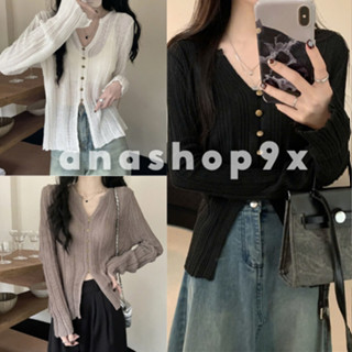 Áo khoác cardigan nữ len tay dài có khuy cúc nhiều màu, áo len mỏng dáng ôm màu trơn đơn giản Anashop9x