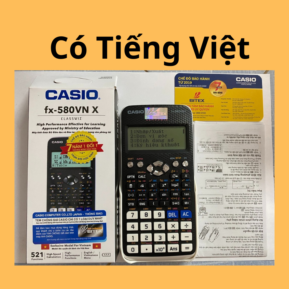 Máy tính 580VNX cho học sinh cấp 2 - cấp 3, máy tính học sinh ca.sio.o 580VNX, máy tính cầm tay đầy 