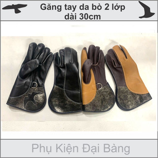 Bao tay da bò nuôi chim ưng ấn 2 lớp tặng chuông găng