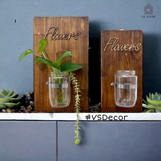 Tấm gỗ lọ thủy tinh treo tường thủy canh nâu đen Rustic