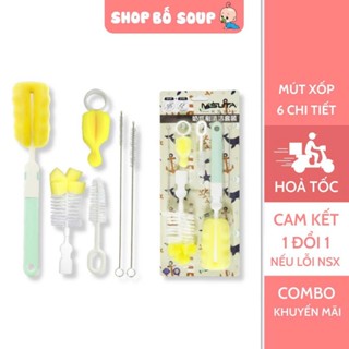 Cọ rửa bình sữa, núm ti, ống hút sữa chất liệu mút xốp 6 chi tiết Shop Bố Soup