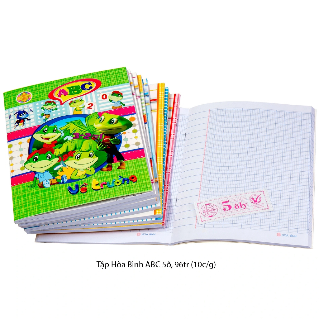 [MUA SỈ GIẢM 10%] Tập vở học sinh, 5 ô ly 96 trang, Hòa Bình ABC, giấy 80gsm (10 cuốn/lốc)