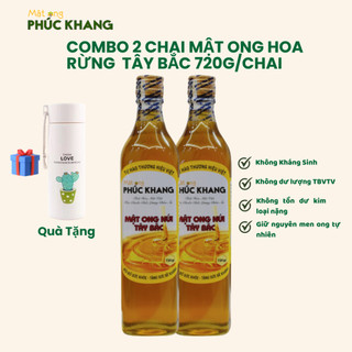 Mật ong rừng Tây Bắc Phúc Khang 720g - Combo 2 Chai thủy tinh - Thu hoạch tự nhiên - Đạt chuẩn xuất khẩu
