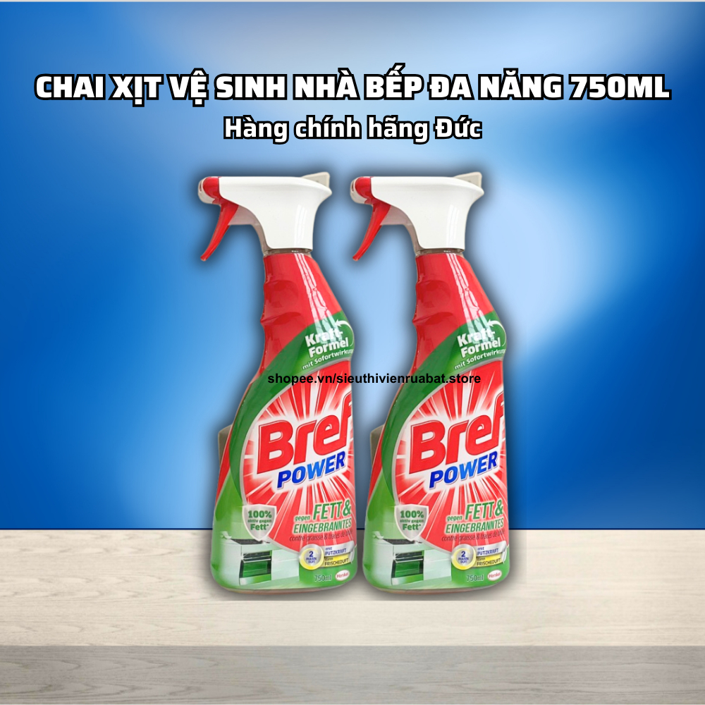 Chai xịt tẩy dầu mỡ nhà bếp Bref Power làm sạch thiết bị bếp từ hút mùi, mặt bếp, kính ốp bếp chậu rửa