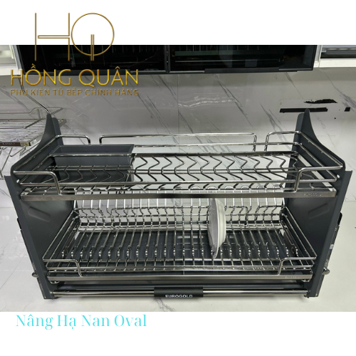Kệ chén nâng hạ Eurogold nan Oval cao cấp, Giá bát đĩa nâng hạ inox 304 CHÍNH HÃNG EUROGOLD