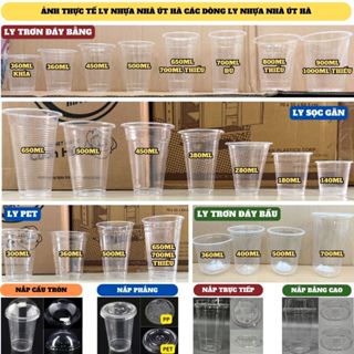 [Rẻ nhất] Lốc 50 ly nhựa dùng 1 lần kèm nắp (ly pp/ ly trơn, Ly pet cứng, Ly sọc gân) đủ size dùng đựng đồ uống cực sang