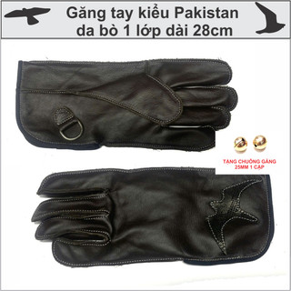 Găng tay da bò pakistan 1 lớp nuôi chim ưng tặng chuông