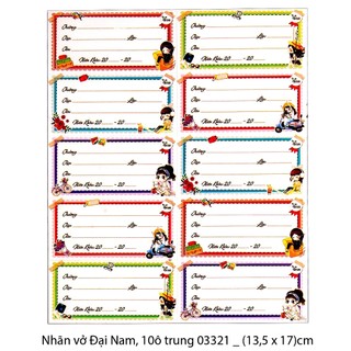 [MUA SỈ GIẢM 10%] Nhãn vở Đại Nam, 10 ô trung 03321, (3.5 x 6.5)cm, (5 tờ/bịch = 50 nhãn) (Mẫu ngẫu nhiên)