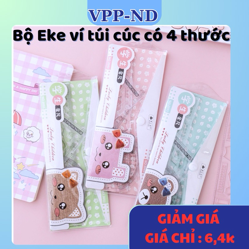 Combo 3 Bộ Thước Kẻ Eke, 1 thước đo độ, 2 eke, 1 thước 20cm  cho học sinh - Trong suốt chắc chắn