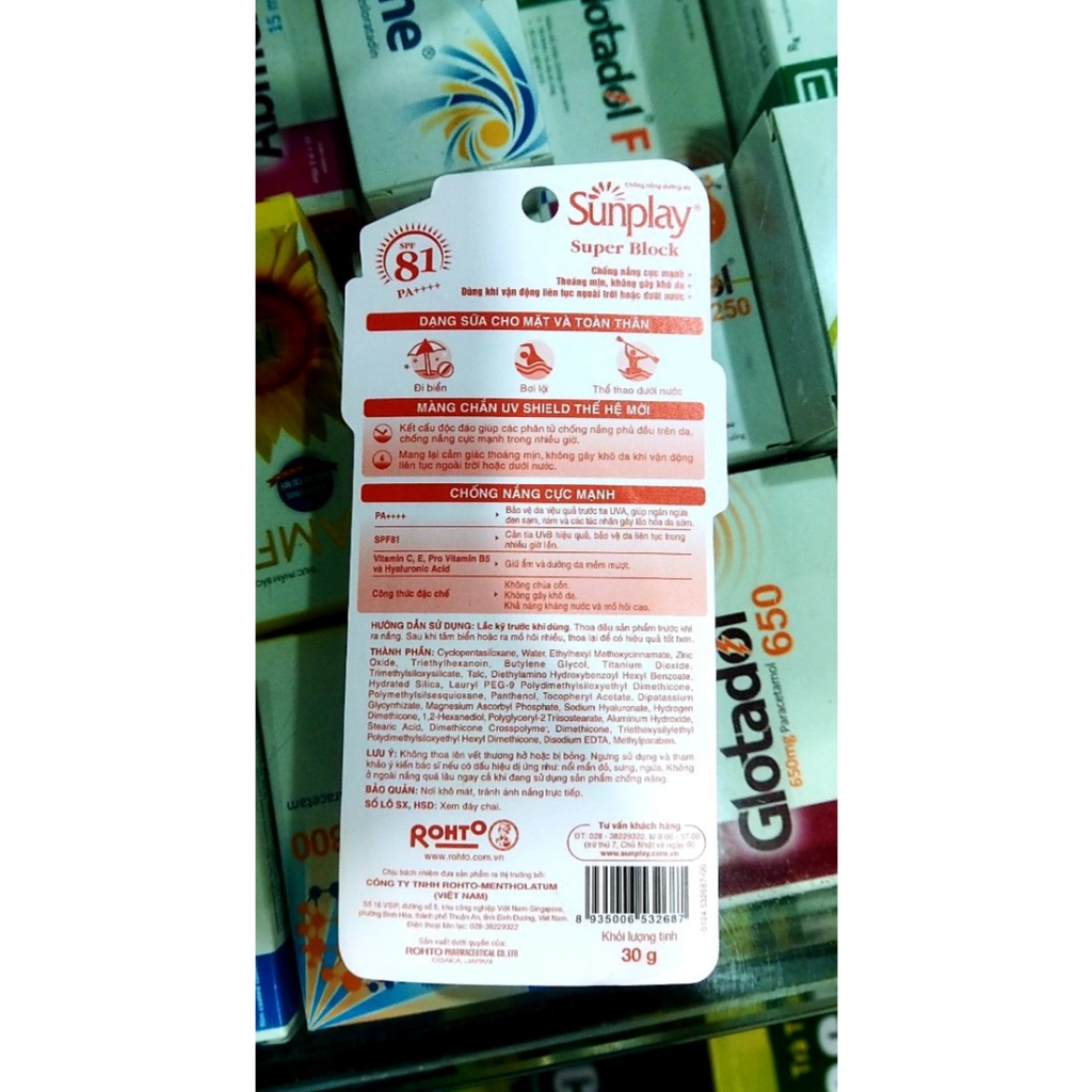Sunplay Super Block SPF81, PA++++30g: Sữa chống nắng cực mạnh , kem chống nắng hiệu quả sunplay