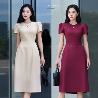 Đầm xòe công sở cutout ngực váy dự tiệc cổ tròn ngắn tay LYNTRAN DX-3896N