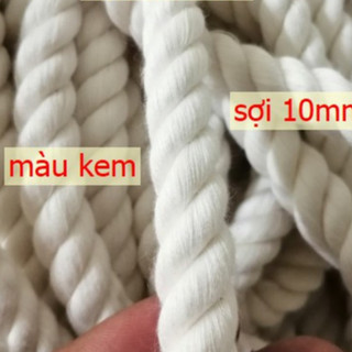 Dây thừng macrame se cotton, dây thừng trang trí màu kem size 10mm
