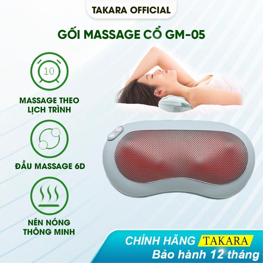 Gối Massage Đa Năng Takara GM-05, Mát Xa Toàn Thân Hỗ Trợ Giảm Nhức Mỏi Có Nhiệt Hồng Ngoại Chườm Ấm