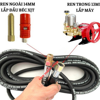 Dây rửa xe áp lực cao 10m,15m, 20m tặng kèm béc đồng - dây xịt rửa xe ren 13mm dùng cho máy mô tơ kéo