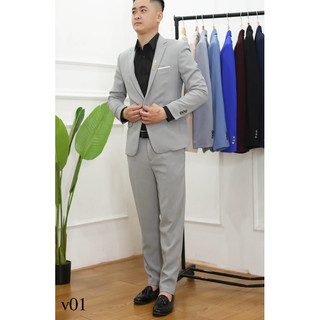 Bộ vest nam công sở,chú rể,áo veeêst cao cấp chất vải đẹp, không nhăn, không xù, (tặng kèm cavat và phụ kiện cài áo)