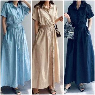 Đầm sơ mi basic bo eo 3 màu, váy công sở, váy dạo phố phong cách hàn quốc (kèm hình thật)