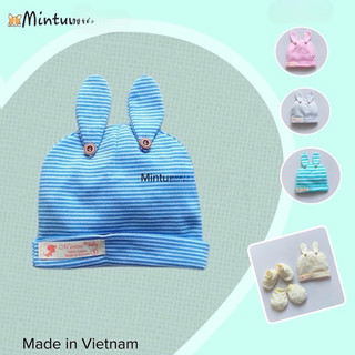 Nón cotton tai thỏ cho bé sơ sinh Mintuu 3-6kg