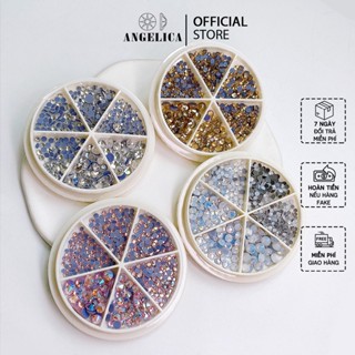 Khay Tròn 450 Viên Đá Chân Lưới Nail 12 Khía Đủ Màu Trang Trí Móng ANGELICA KT